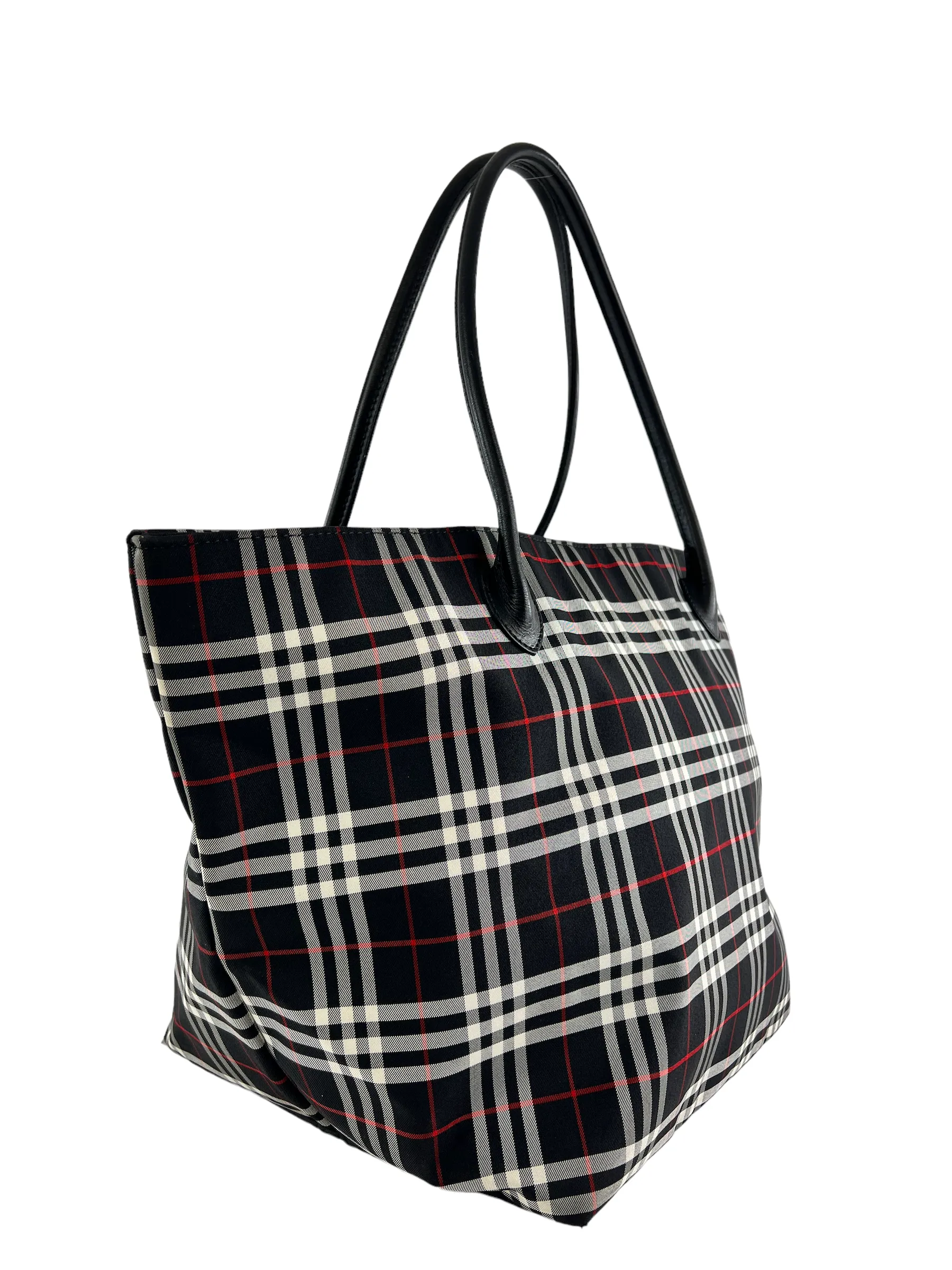 Burberry Blue Label Black Checked Nylon Tote Bag