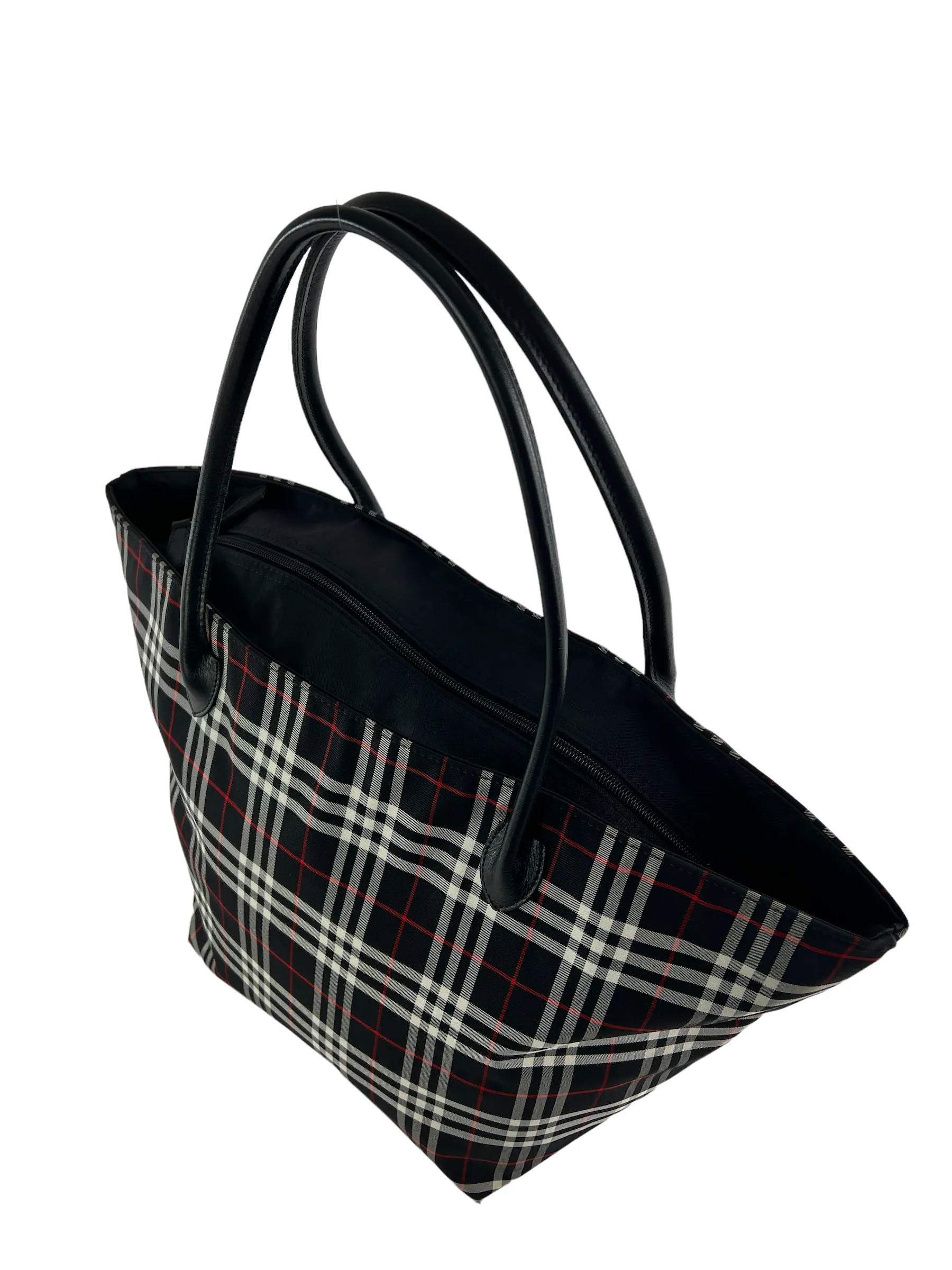 Burberry Blue Label Black Checked Nylon Tote Bag