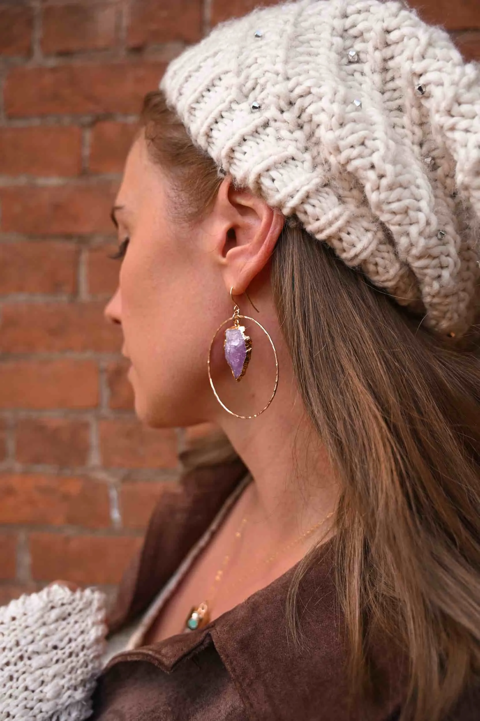 Calm Within Amethyst Arrowhead Hoops