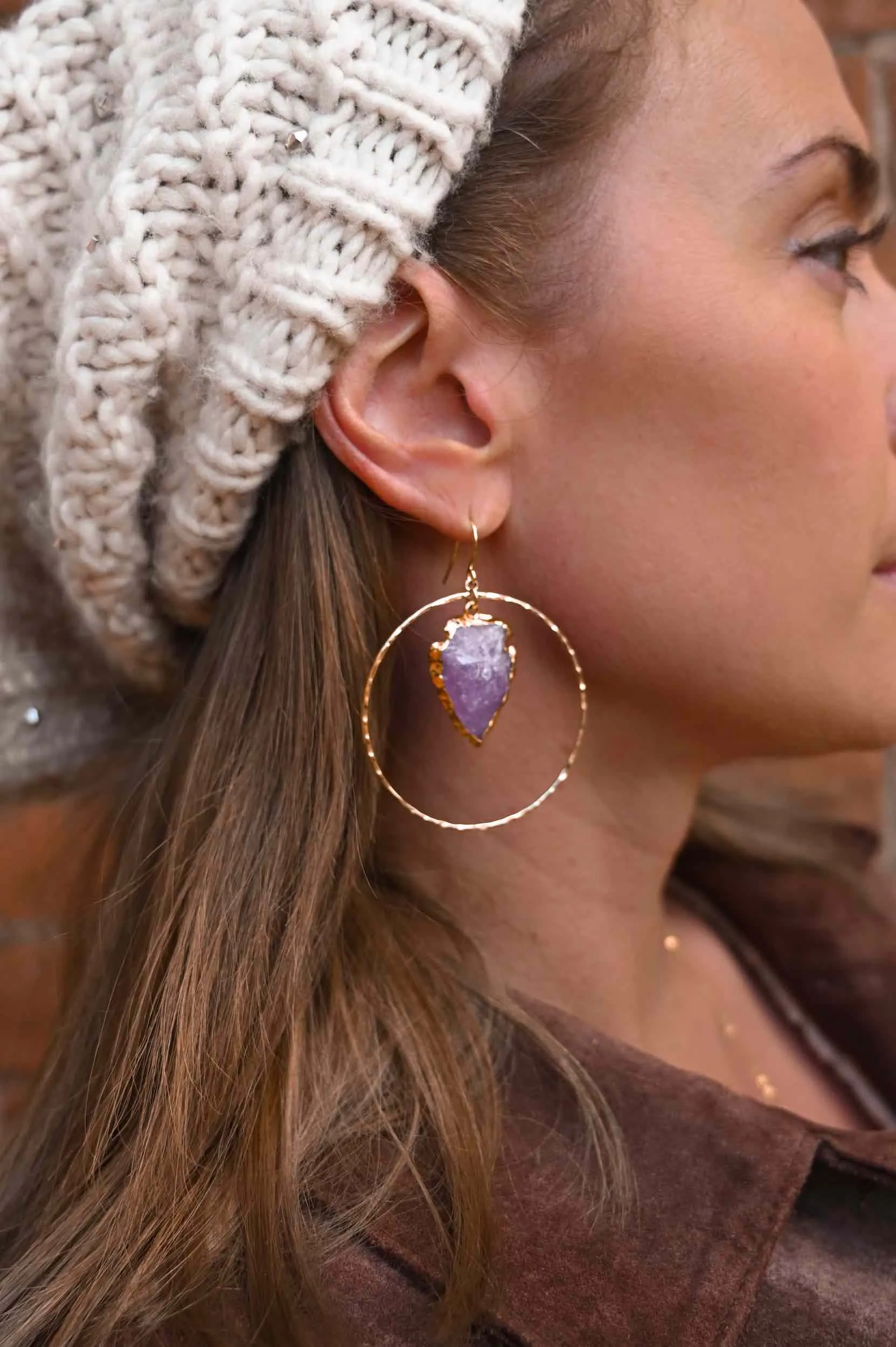 Calm Within Amethyst Arrowhead Hoops