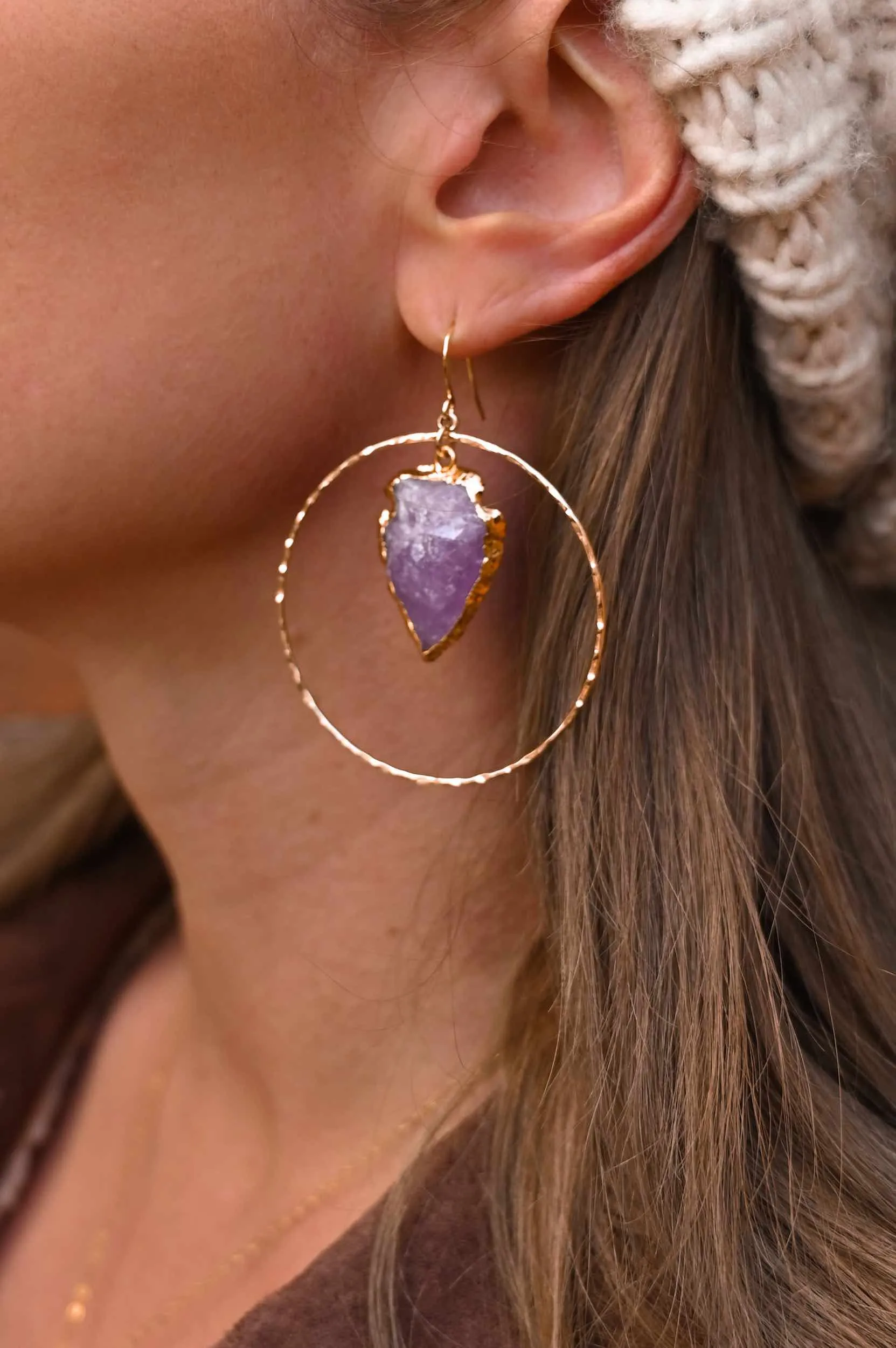 Calm Within Amethyst Arrowhead Hoops