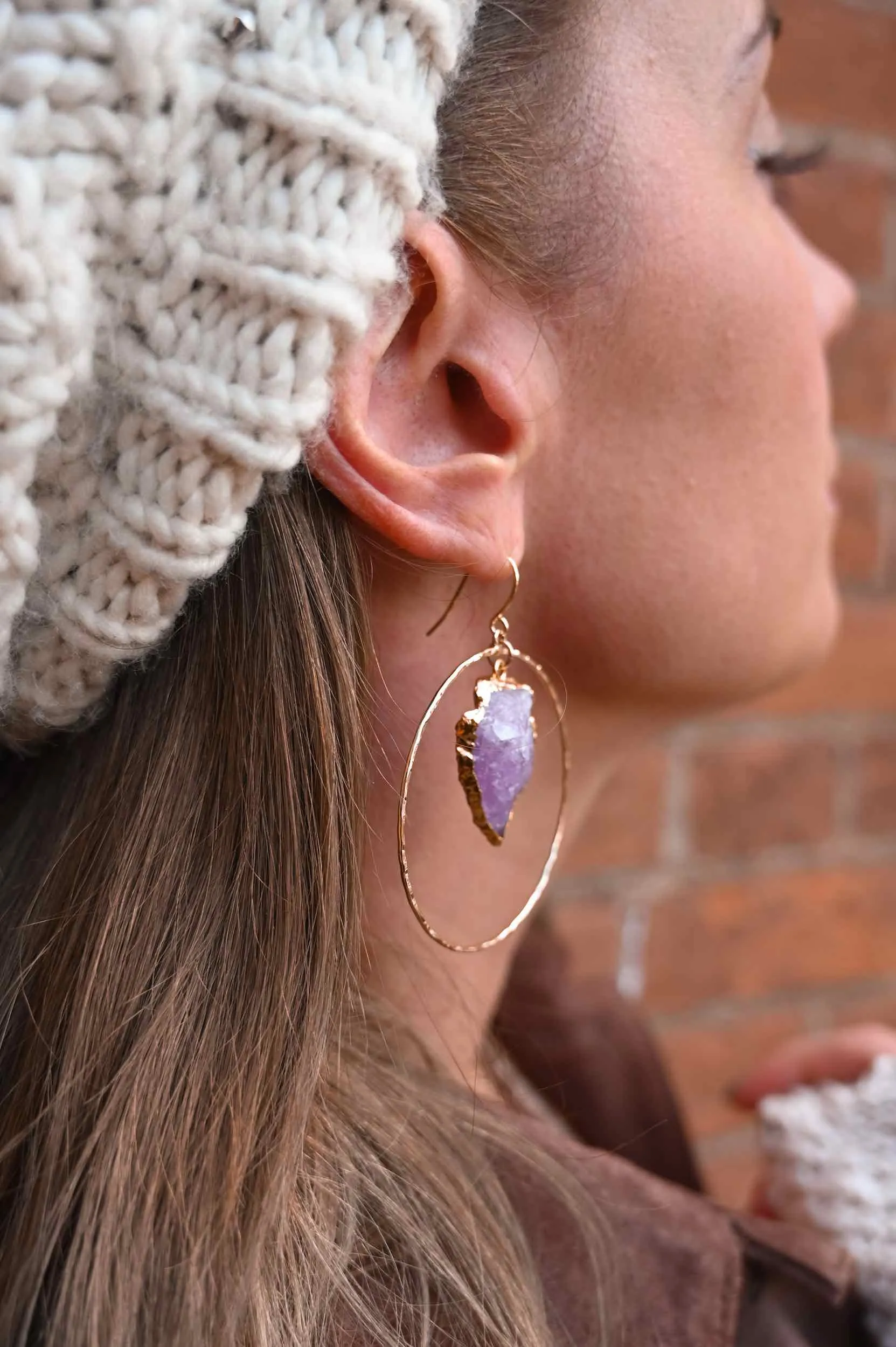 Calm Within Amethyst Arrowhead Hoops