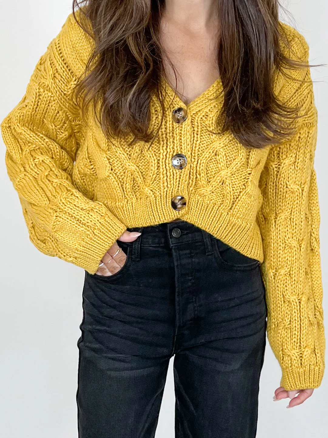 Cammie Cropped Cardigan | Mustard | FINAL SALE