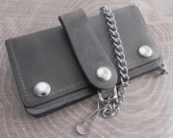 Chain Wallet Smoke Grey Leather Biker