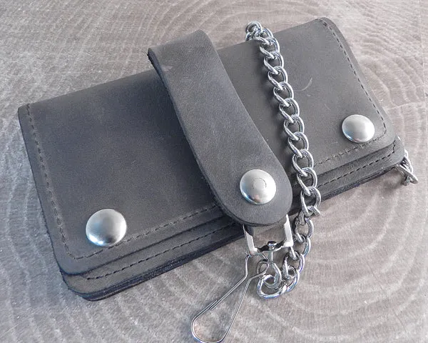 Chain Wallet Smoke Grey Leather Biker