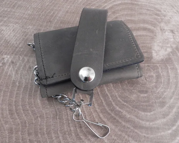 Chain Wallet Smoke Grey Leather Biker