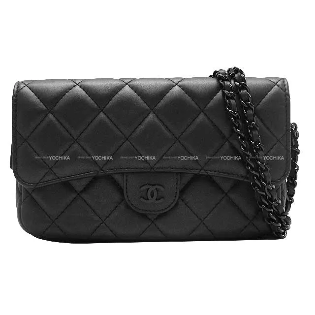 CHANEL Shoulder bag Flap Phone Case Chain Wallet So Black Matelasse Coco Mark Noir (Black) Pearly Lambskin Black HW AP2096[EXCELLENT][Authentic]