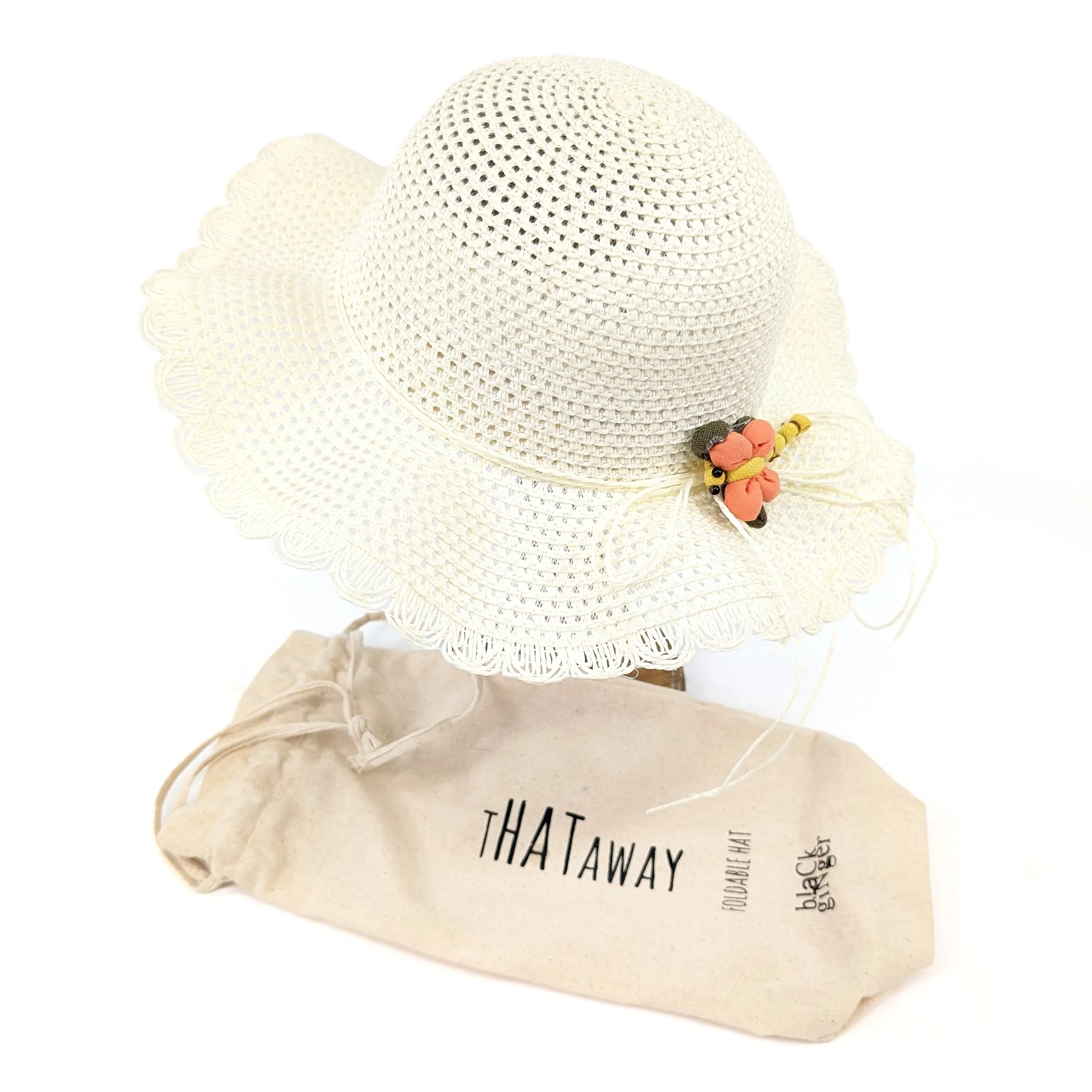 Childrens Crochet Style Foldable Hat - Cream Dragonfly