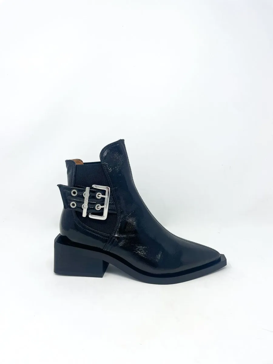 Chunky Buckle Chelsea Boot Naplack in Black