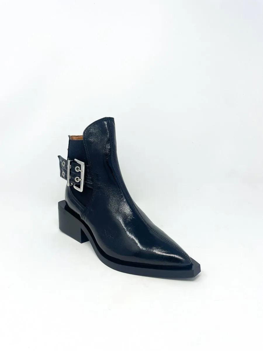 Chunky Buckle Chelsea Boot Naplack in Black