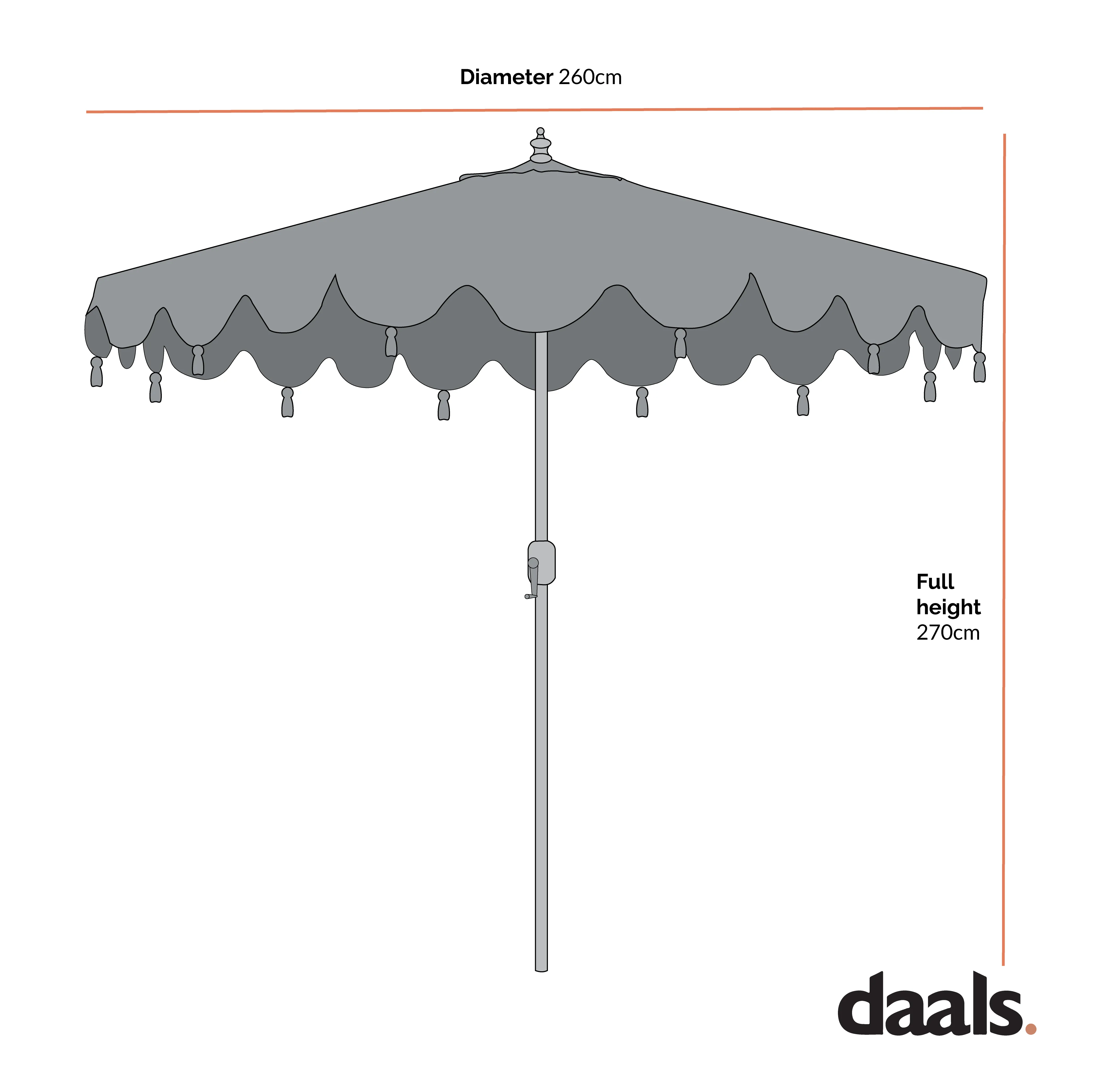 Cloud Pattern 2.6M Octagonal Tassel Parasol with Aluminium Tilt