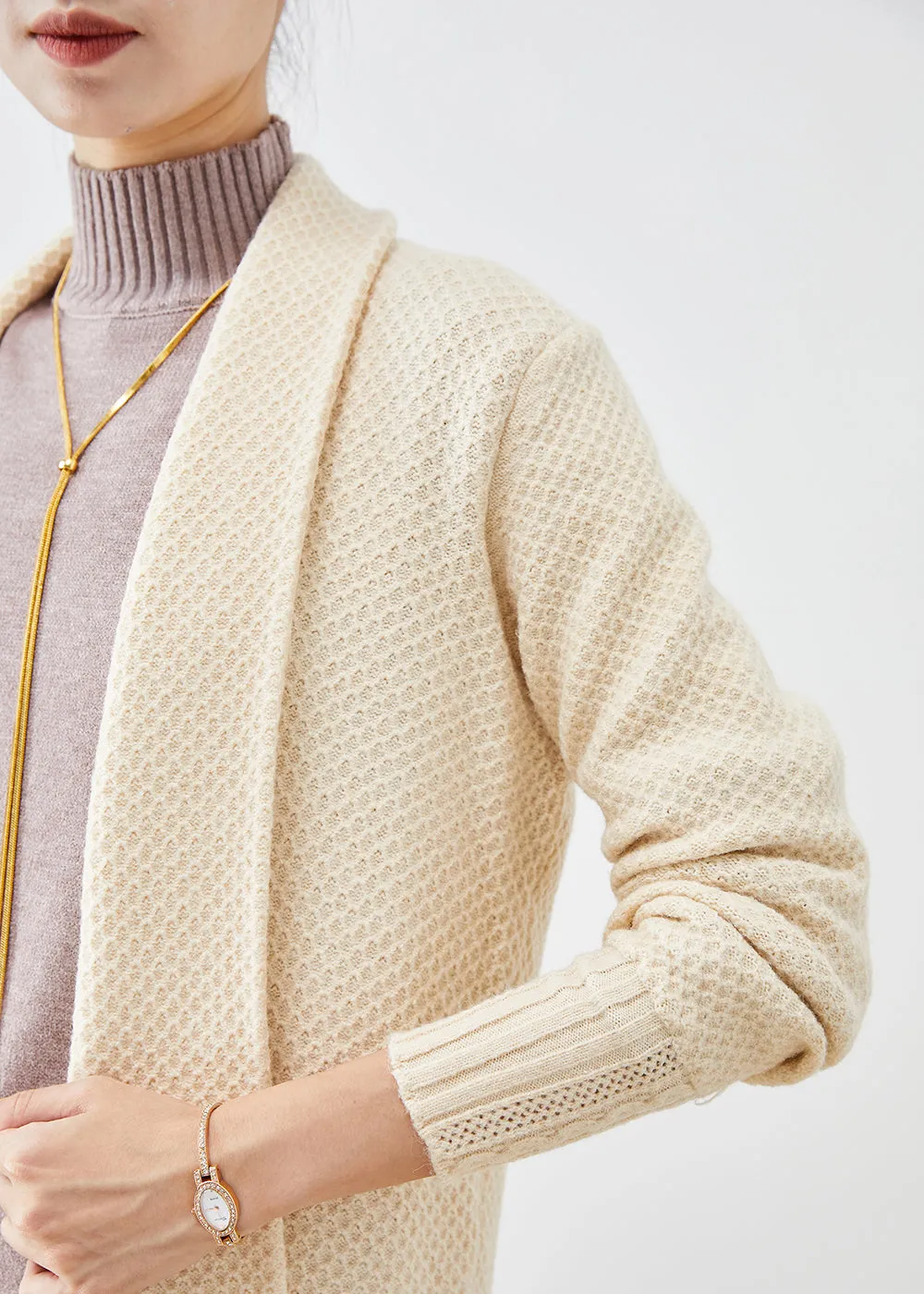 COLETTE | CASUAL BEIGE OVERSIZED CASHMERE KNIT CARDIGAN