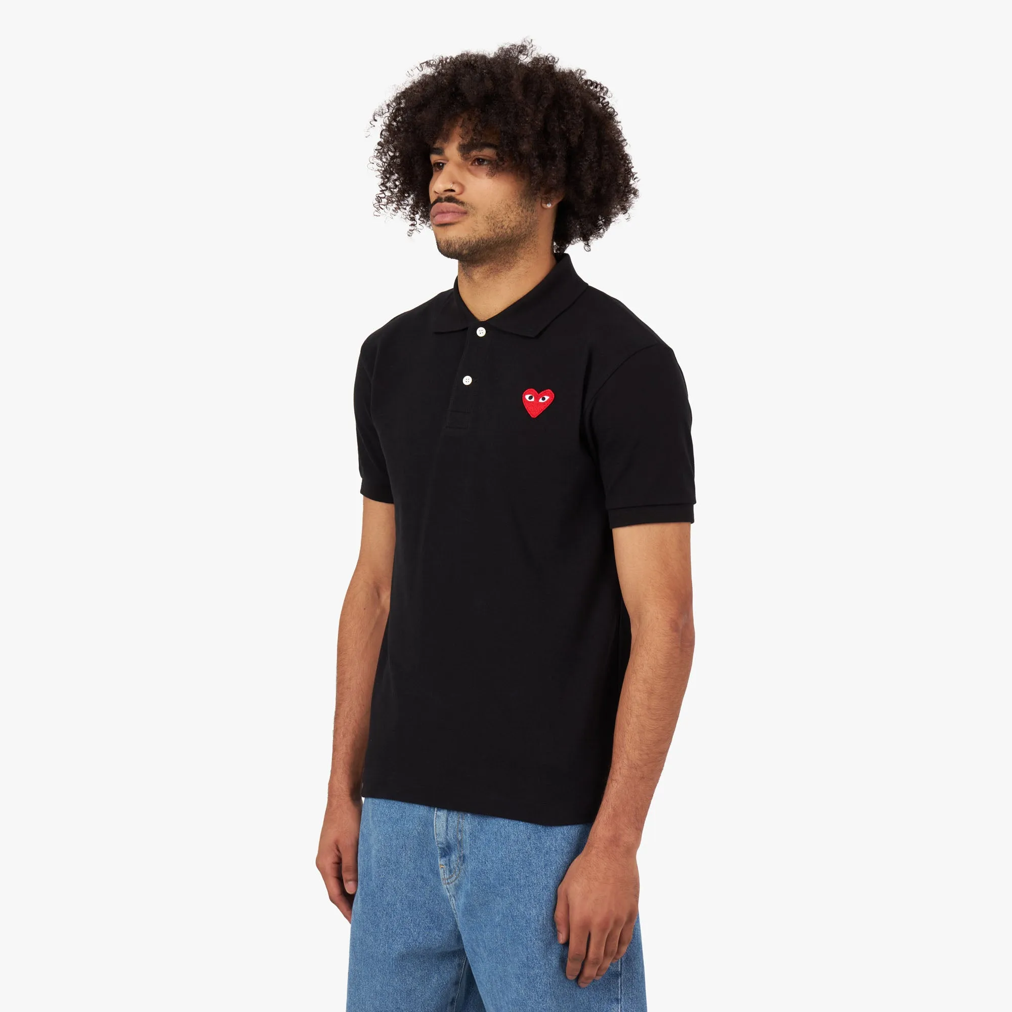 COMME des GARÇONS PLAY Red Heart Polo Shirt / Black