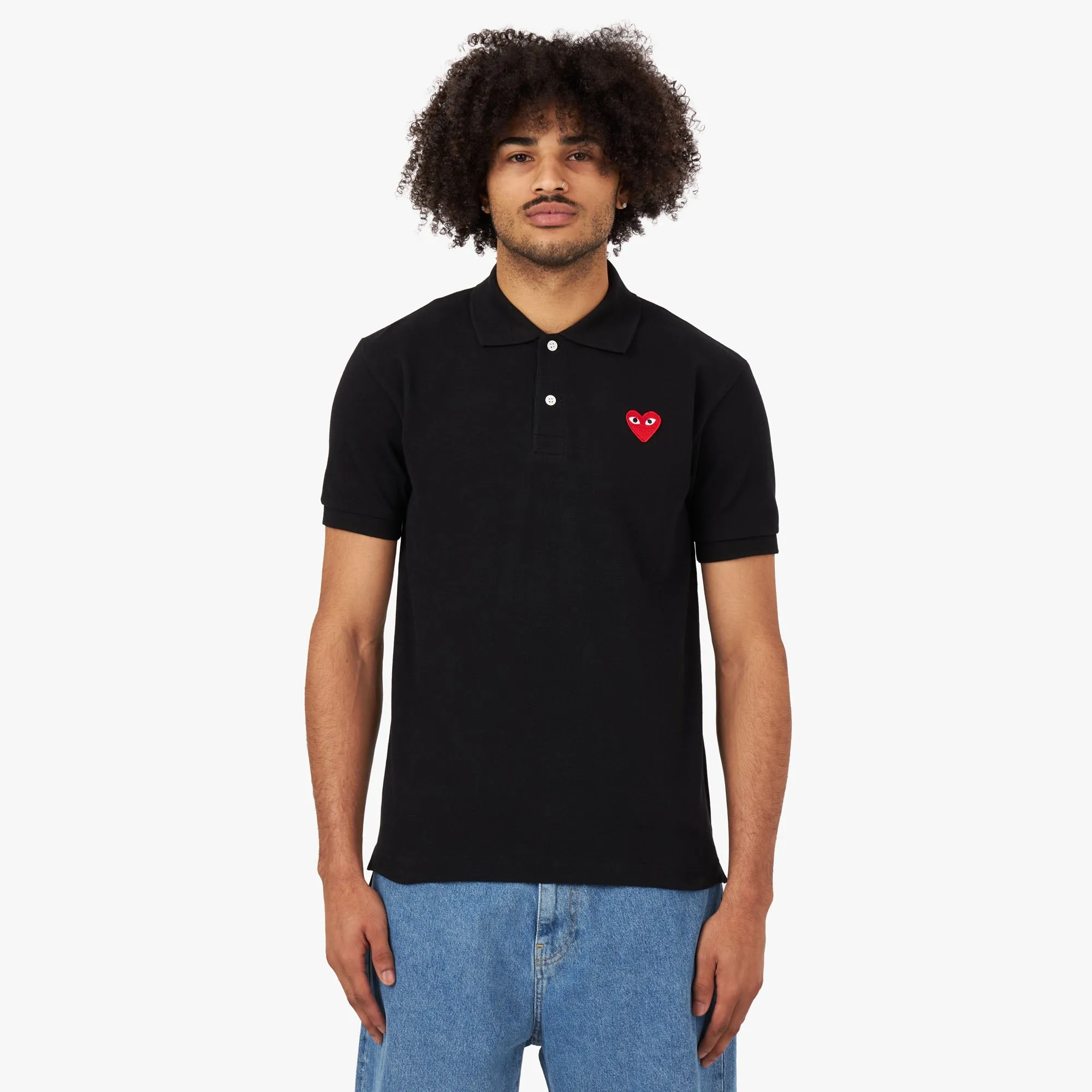 COMME des GARÇONS PLAY Red Heart Polo Shirt / Black