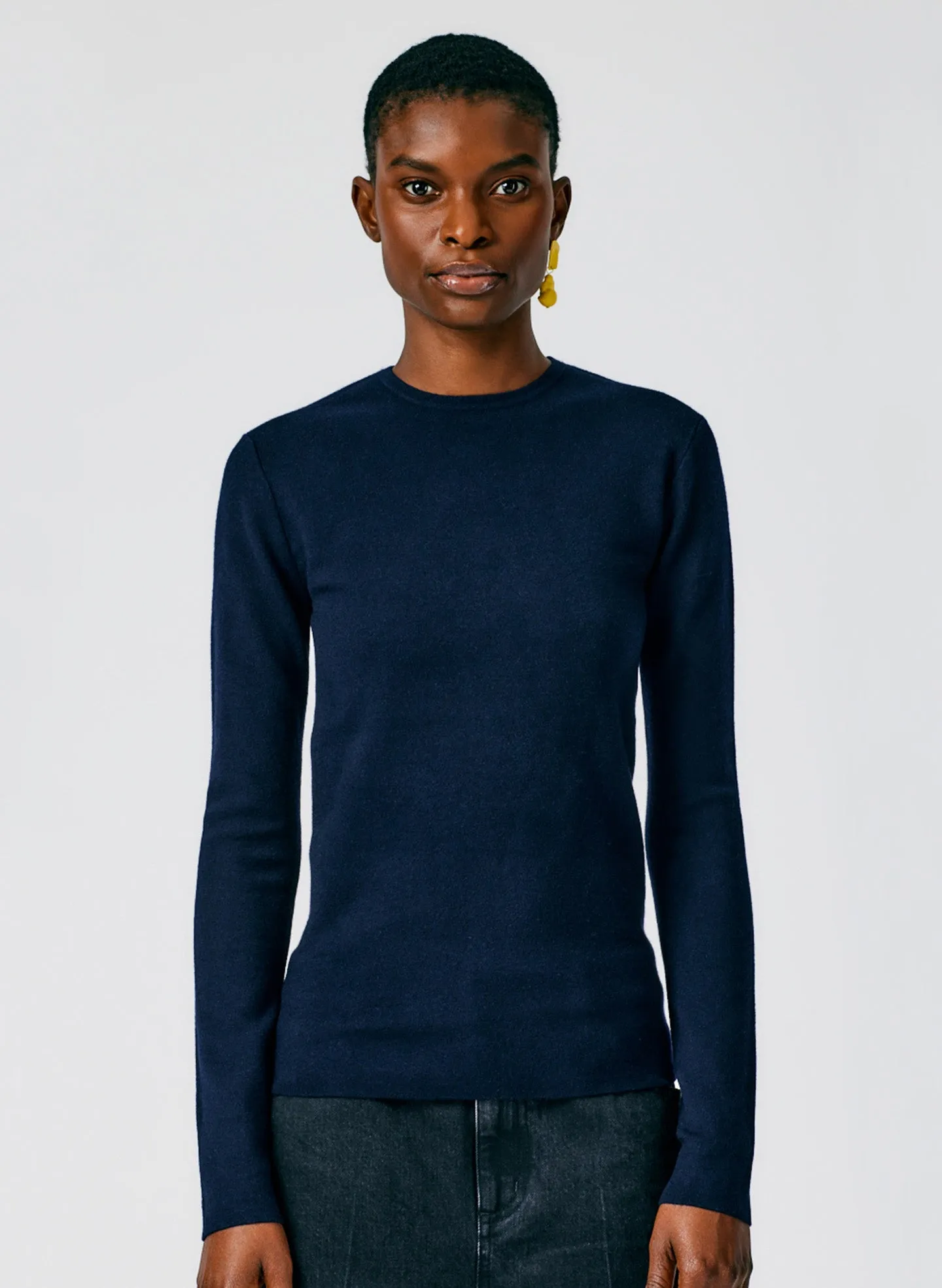 Compact Stretch Cashmere Mini Long Sleeve Pullover