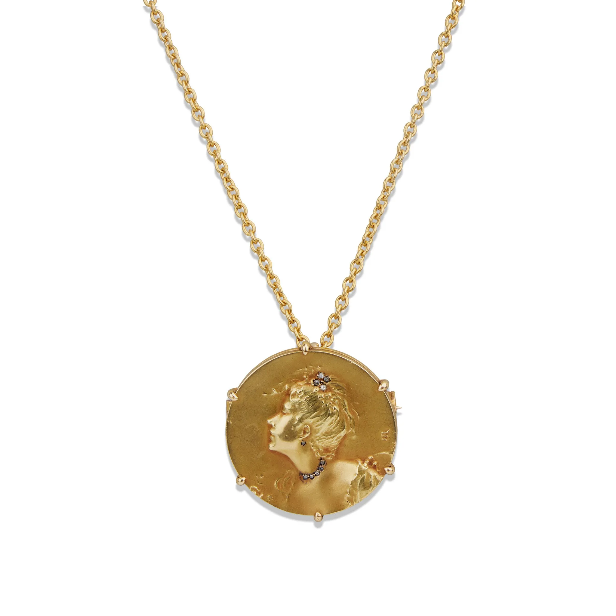 Comte d'Epinay de Briort Art Nouveau Medal-Jewel "Habillé" Pendant Brooch and Chain