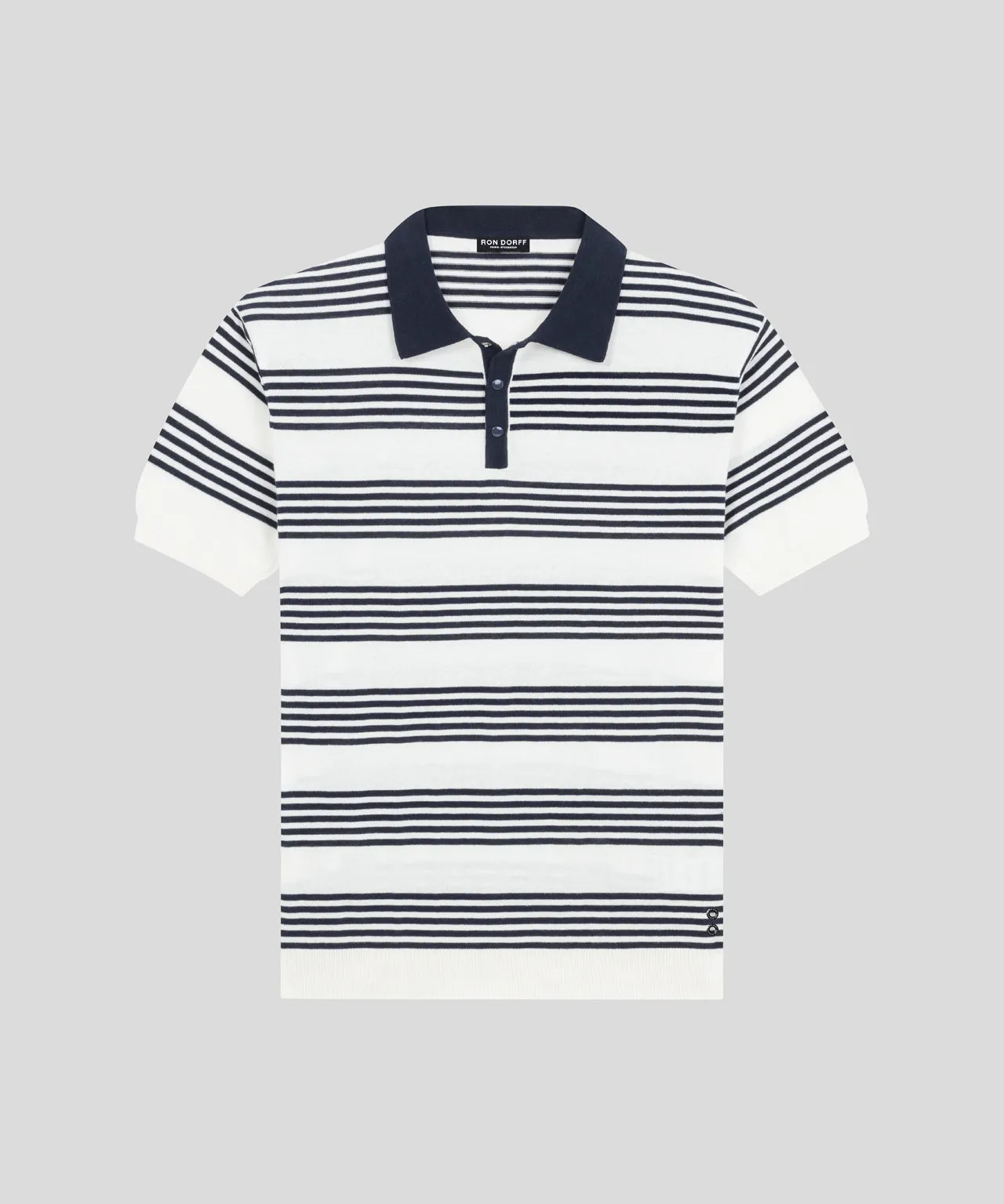 Cotton RD Tennis Polo: Off White/Navy Stripes