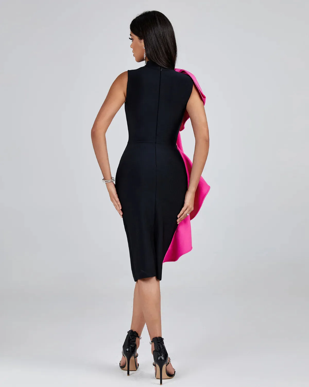 DARIA Bowknot Ruffle Midi Bandage Dress