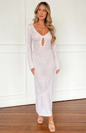 Destinations White Crochet Long Sleeve Maxi Dress