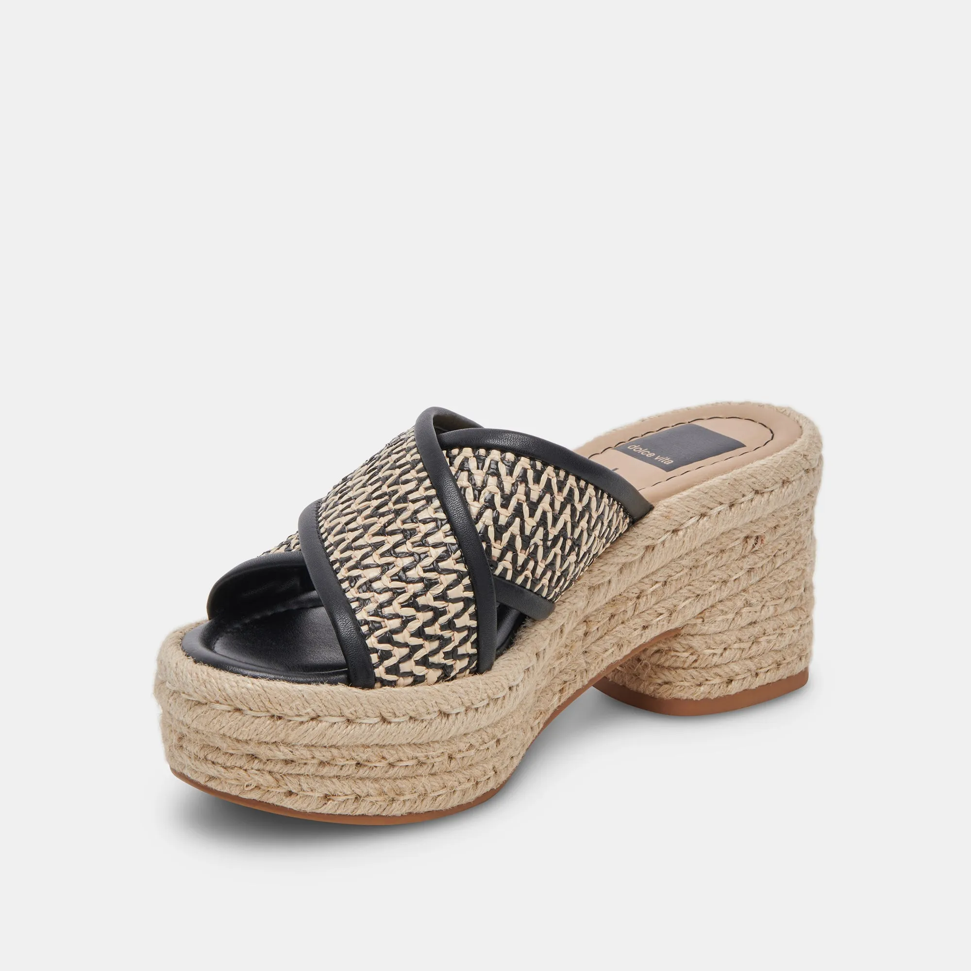 ELDORA HEELS WHITE BLACK RAFFIA