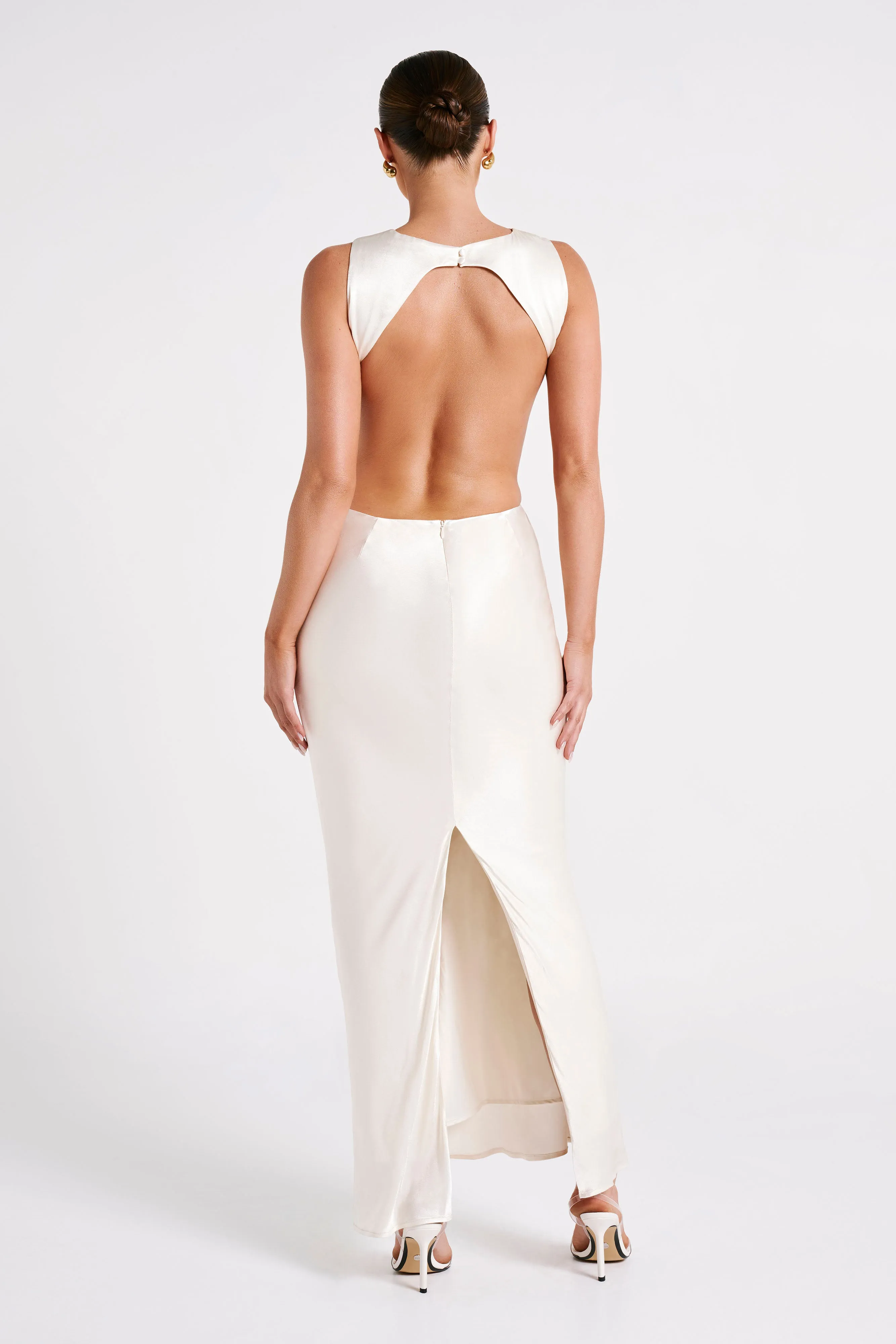 Electra Satin Cut Out Maxi Dress - Ivory