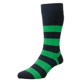 Ely Navy and Green Rugby Calf Length Socks