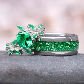 Emerald Leaf Couples Ring