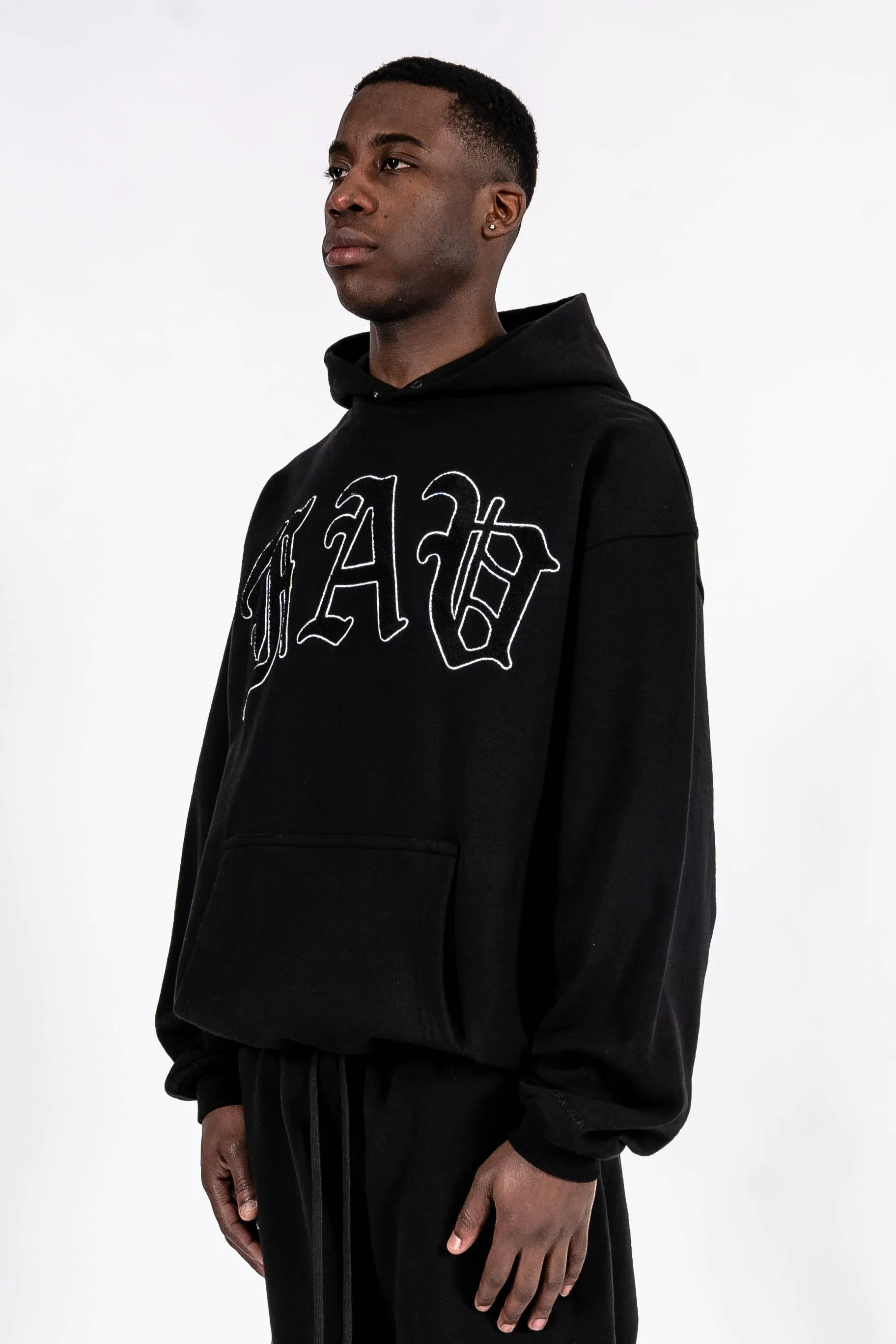 FAV FROTTEE BLACK SNAP BUTTON HOODIE