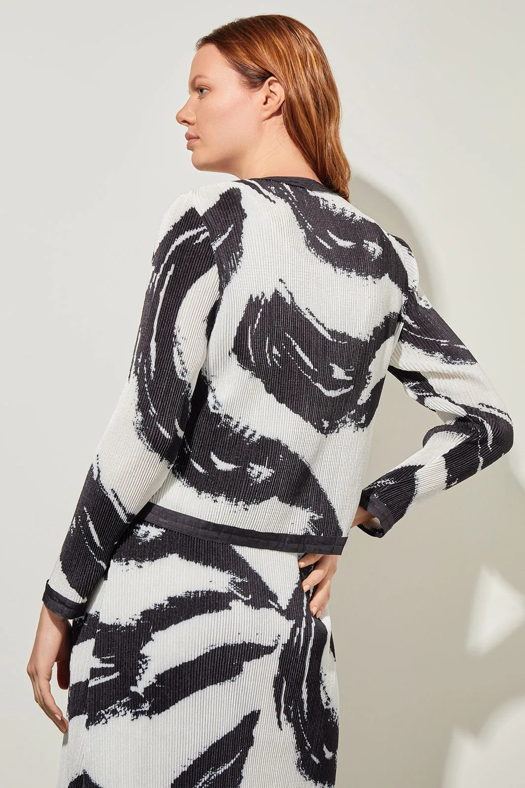 Fine Pleat Jacket - Abstract Brushstroke Crepe de Chine