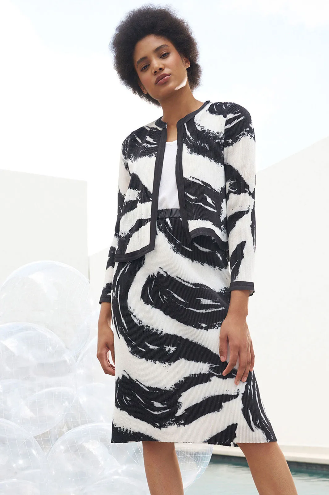 Fine Pleat Jacket - Abstract Brushstroke Crepe de Chine