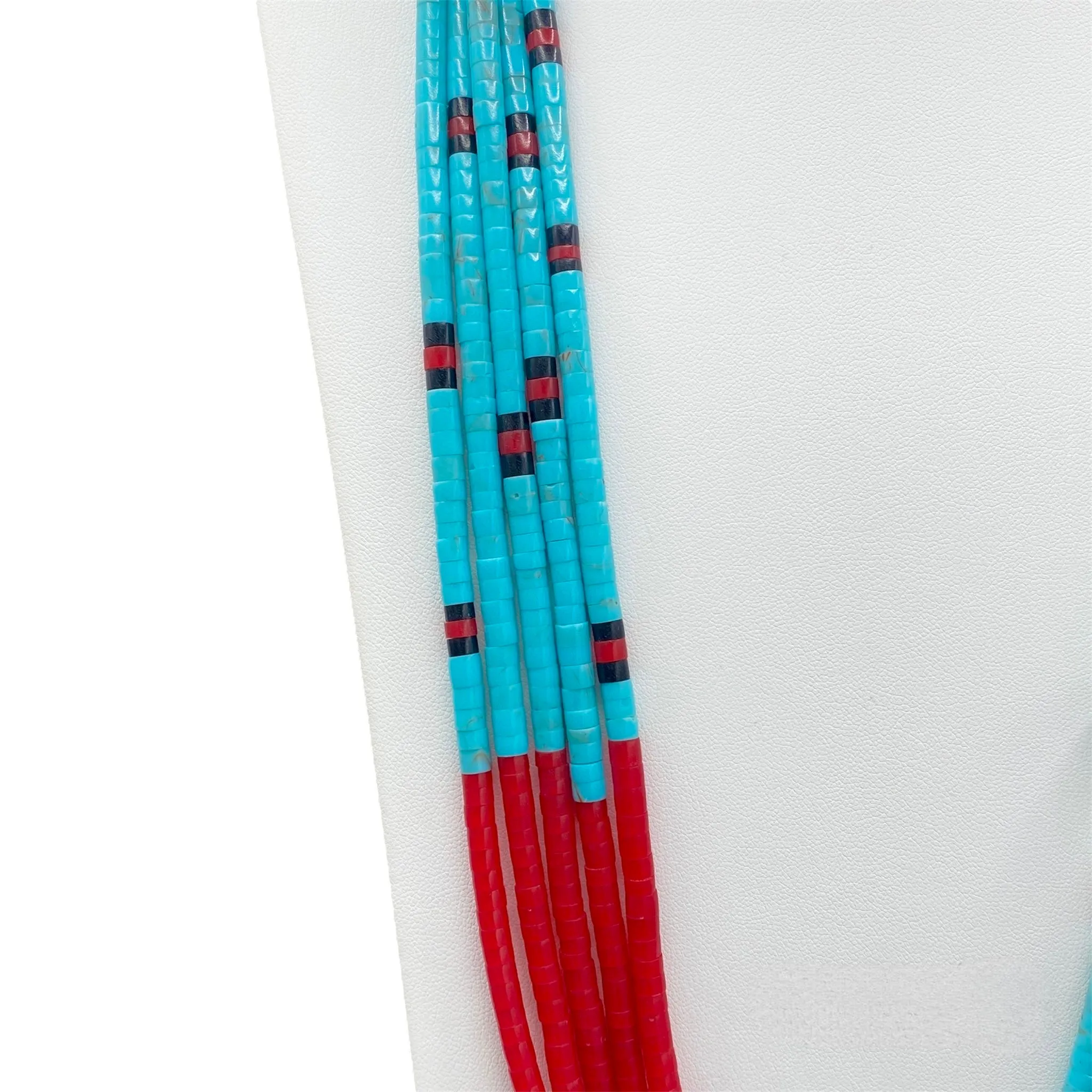 Five Strand Turquoise and Coral Heishi Style Necklace