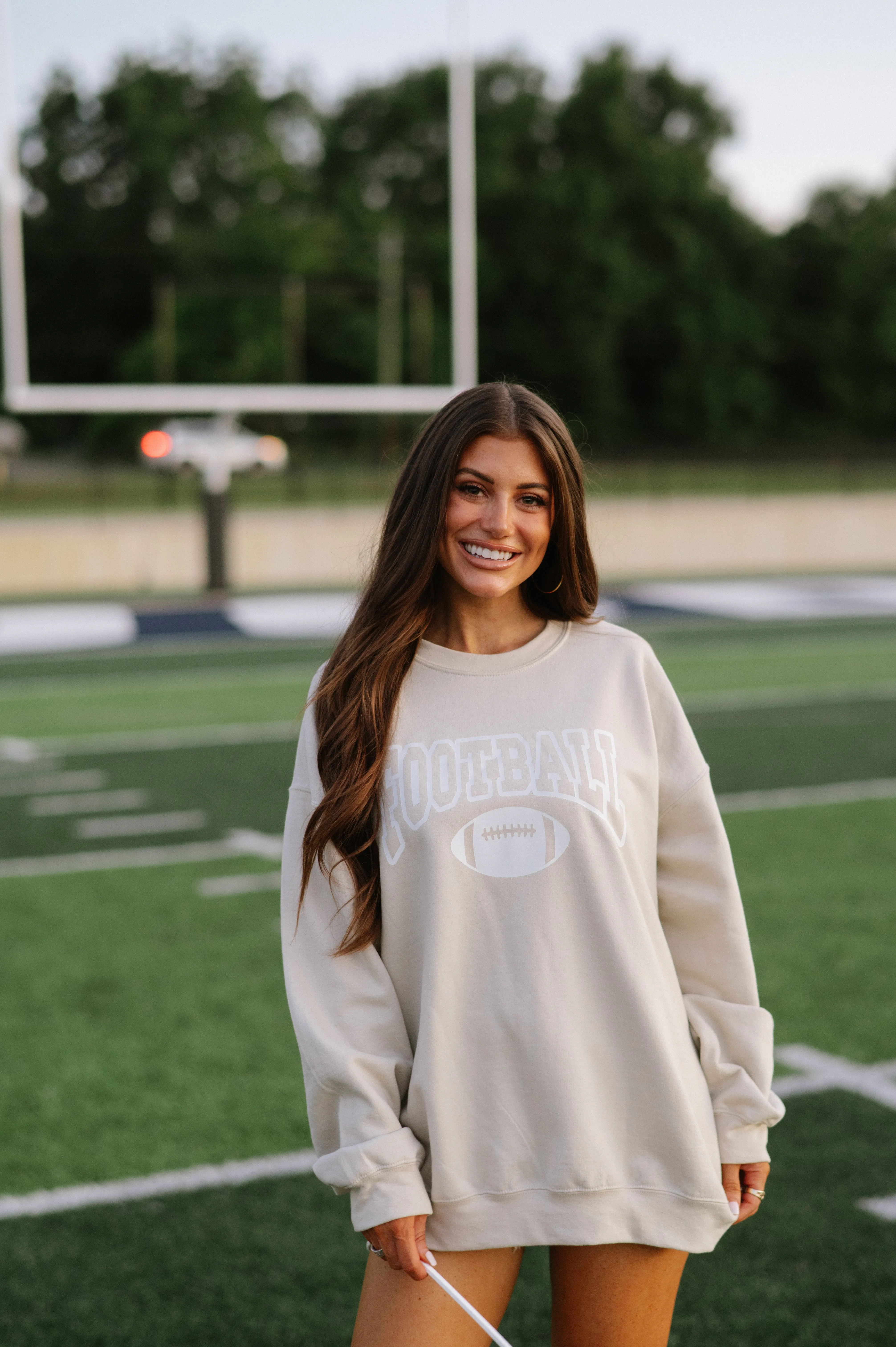 Football Crew Neck Sweatshirt-Sand