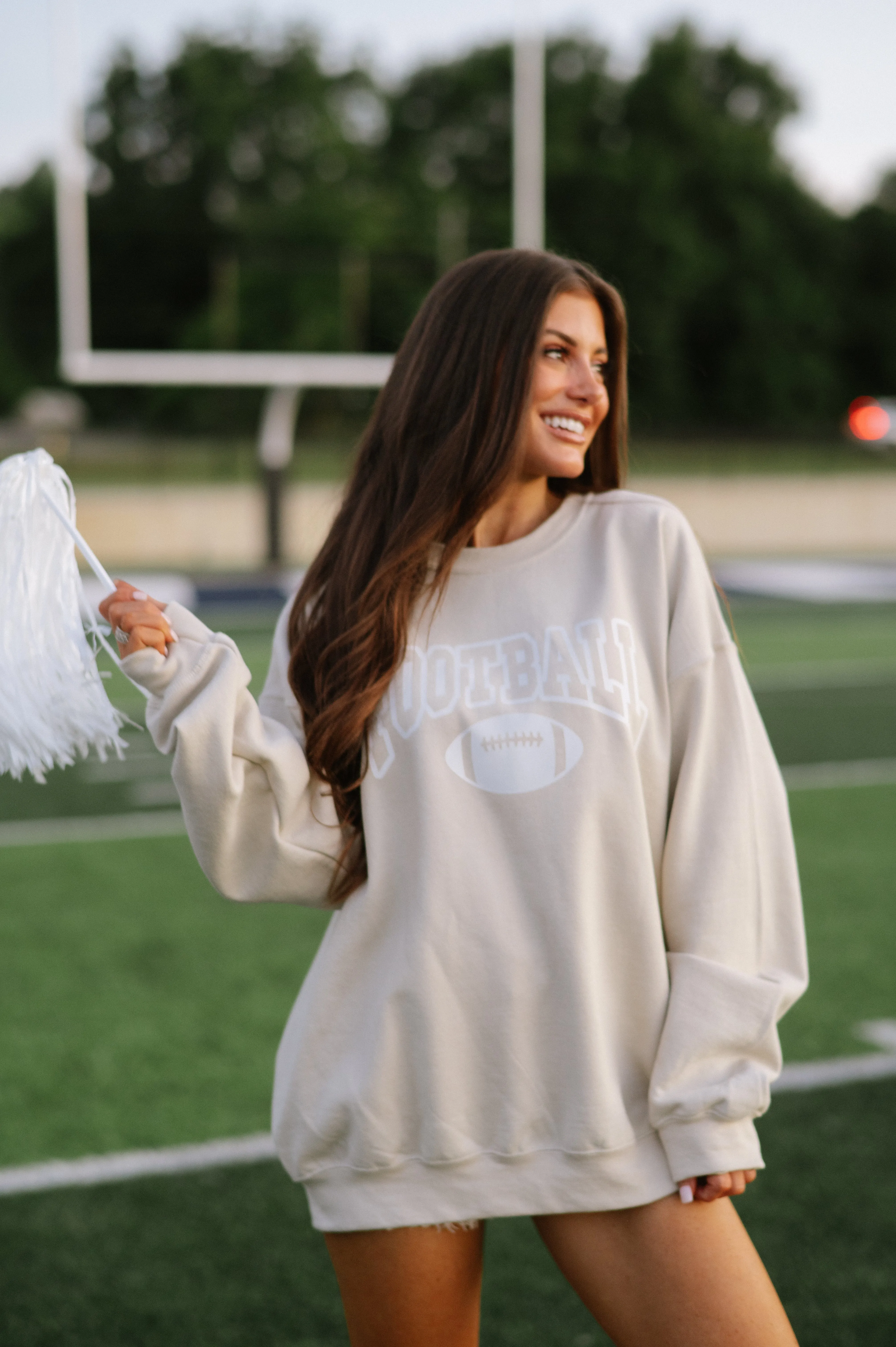 Football Crew Neck Sweatshirt-Sand