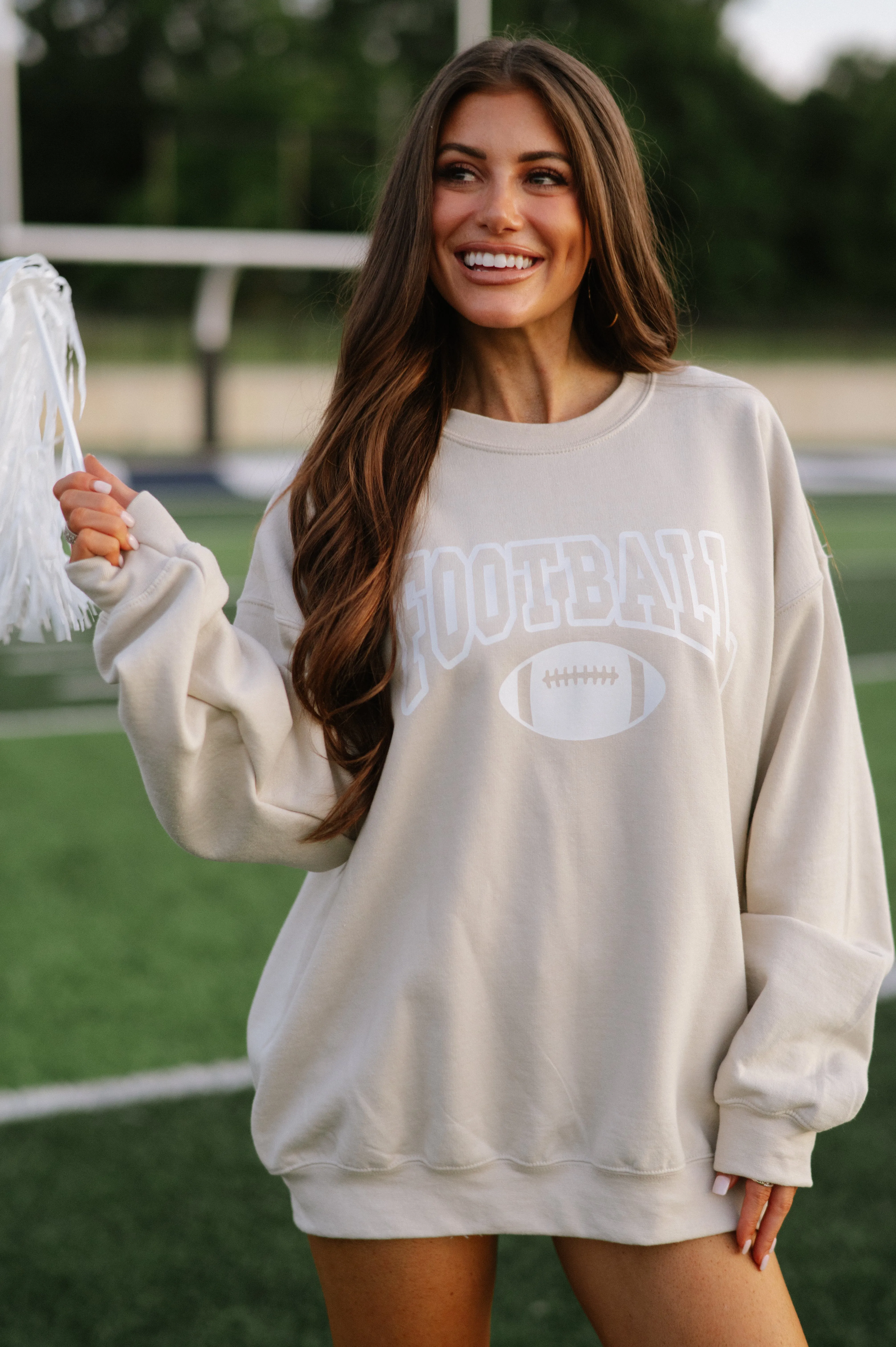 Football Crew Neck Sweatshirt-Sand