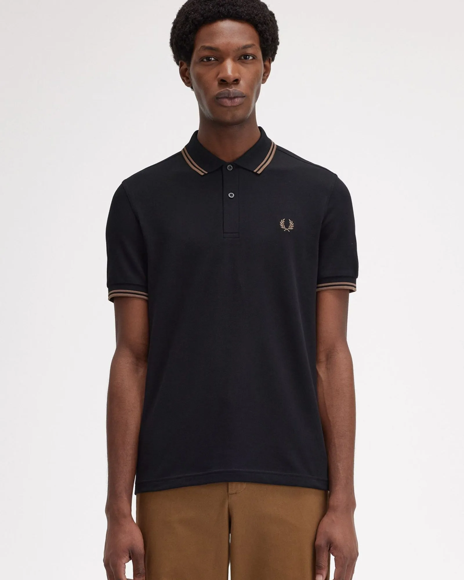 Fred Perry Twin Tipped Polo Shirt - Black / Shaded Stone