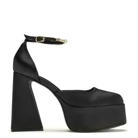 Gilda Satin Platform Jewel Heels- Black