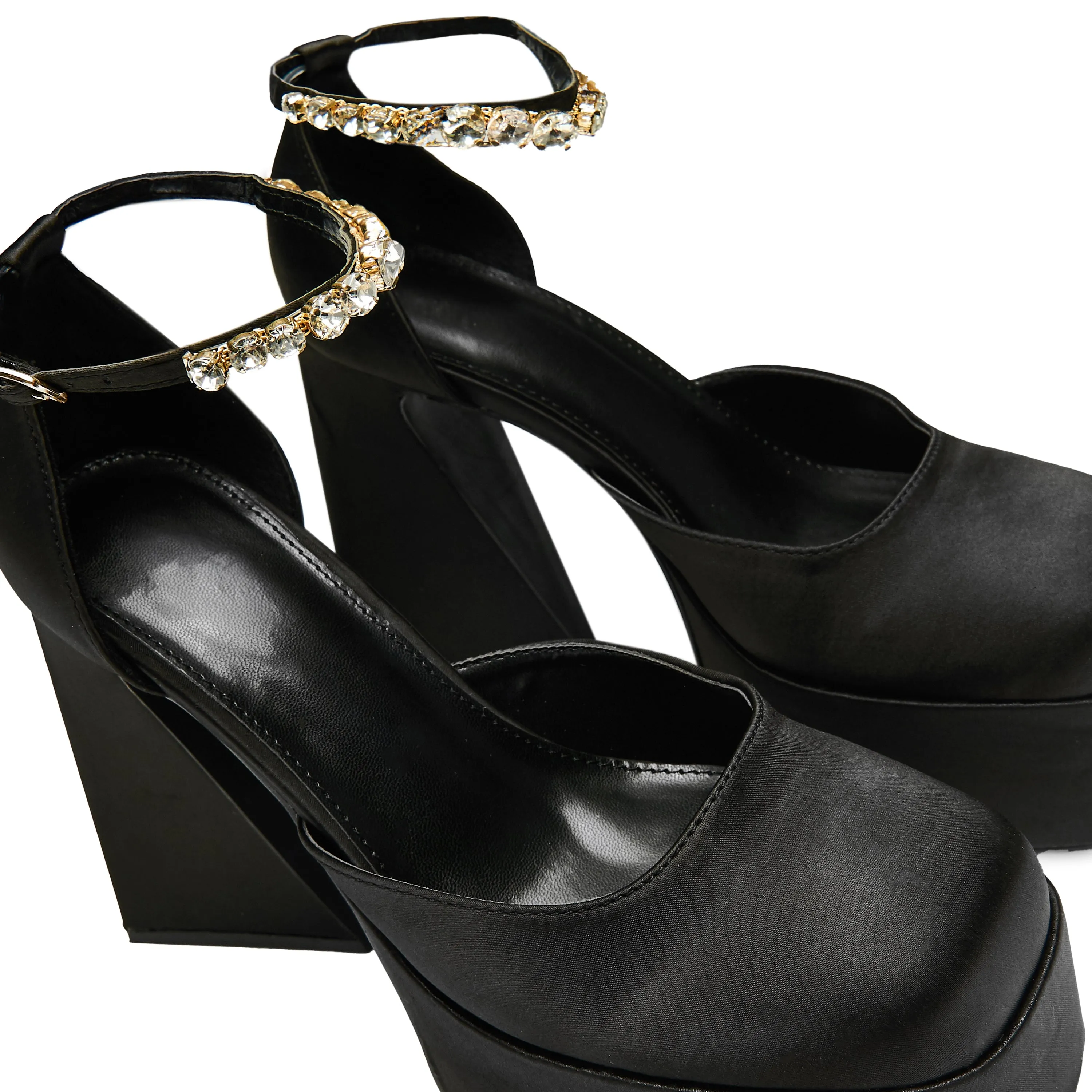 Gilda Satin Platform Jewel Heels- Black