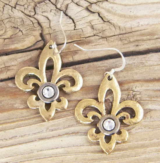 Gold Hammered Fleur de Lis Earrings