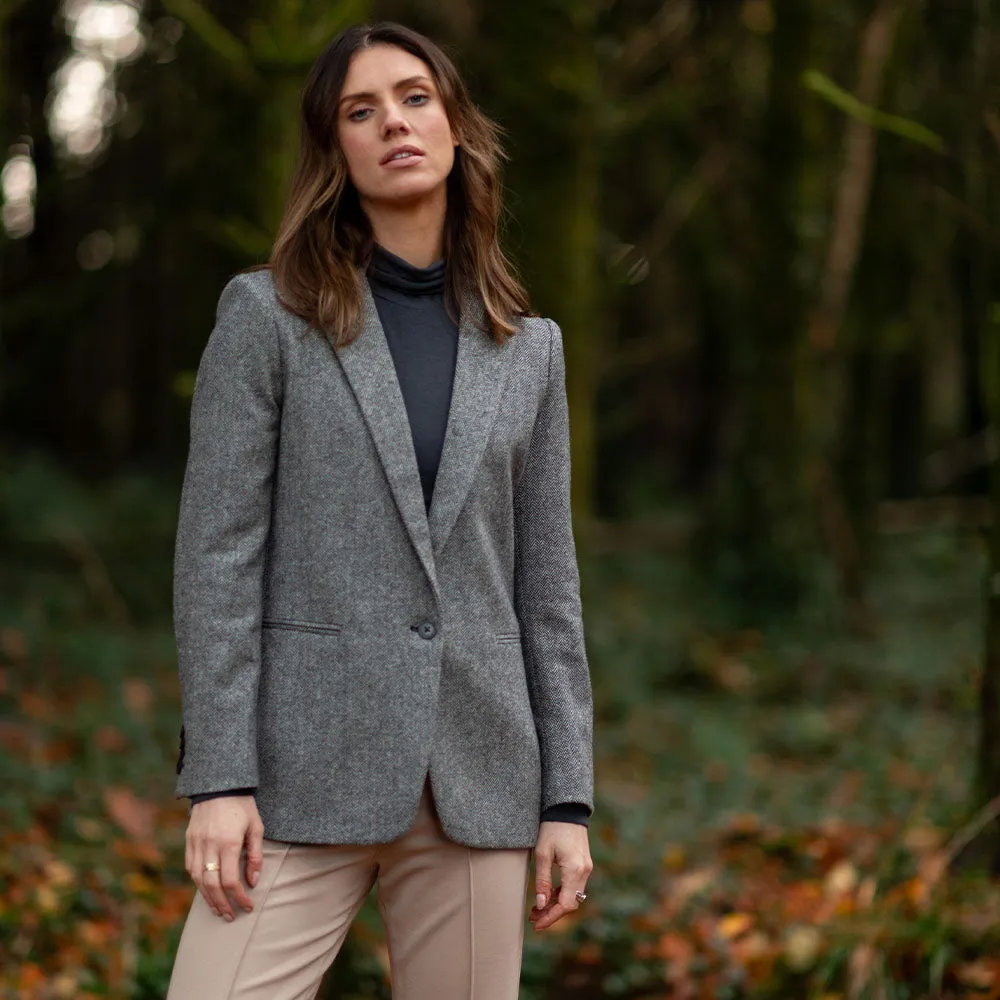 Grey Herringbone Cara Donegal Tweed Blazer