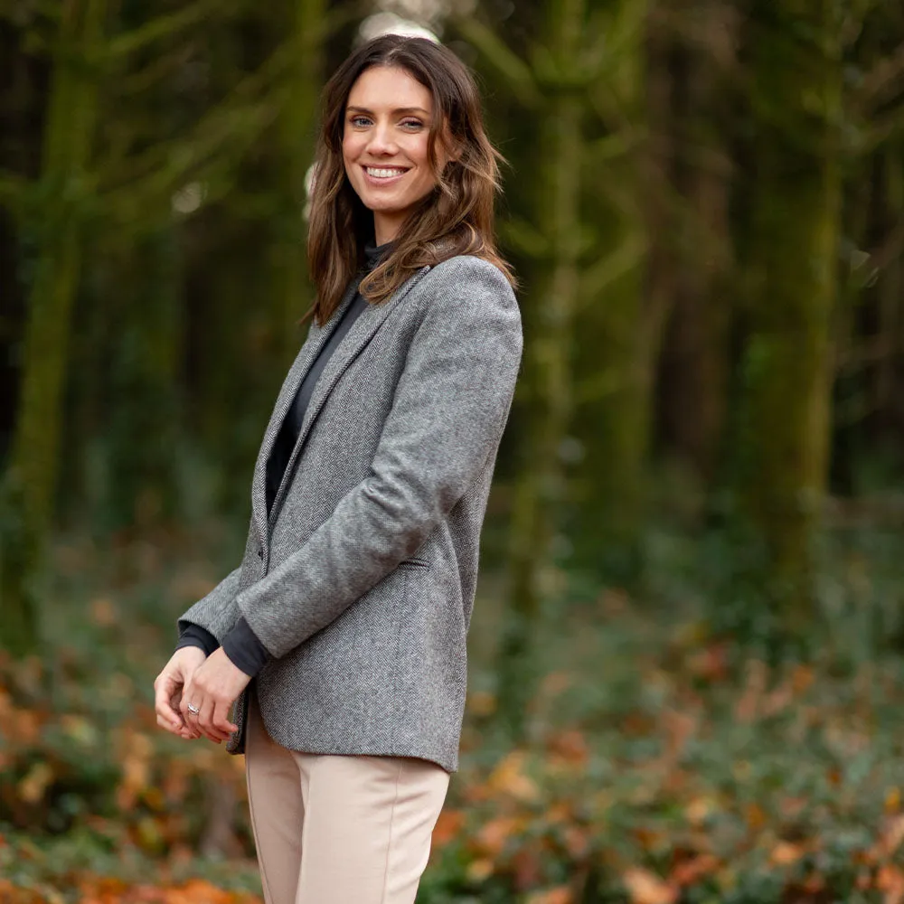 Grey Herringbone Cara Donegal Tweed Blazer