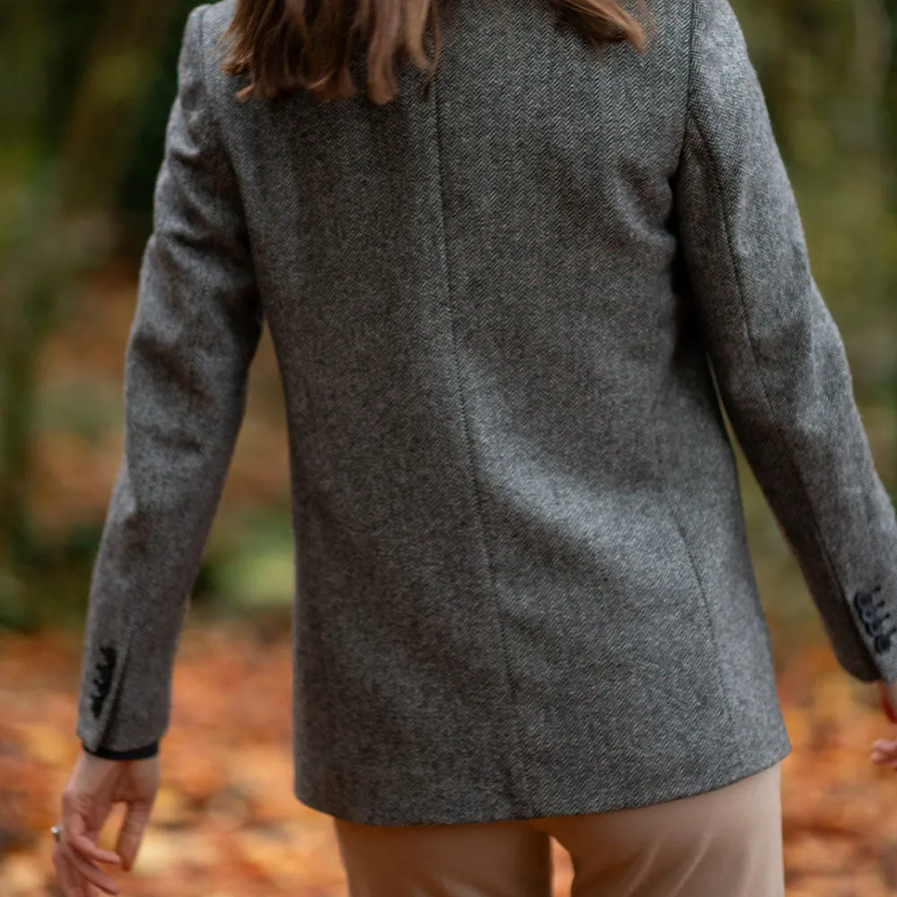 Grey Herringbone Cara Donegal Tweed Blazer