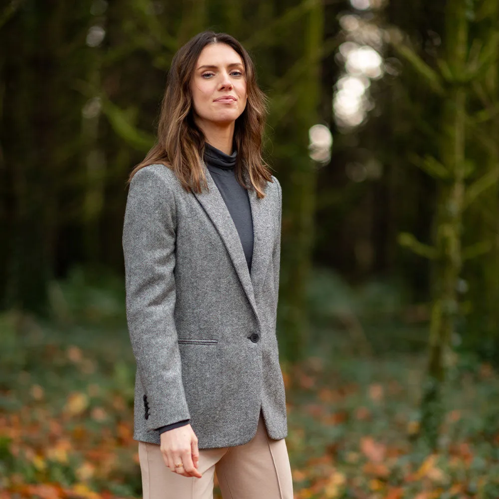 Grey Herringbone Cara Donegal Tweed Blazer