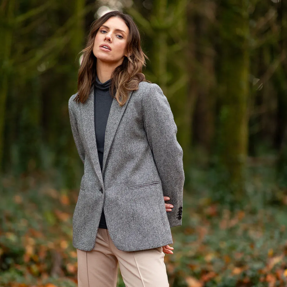 Grey Herringbone Cara Donegal Tweed Blazer