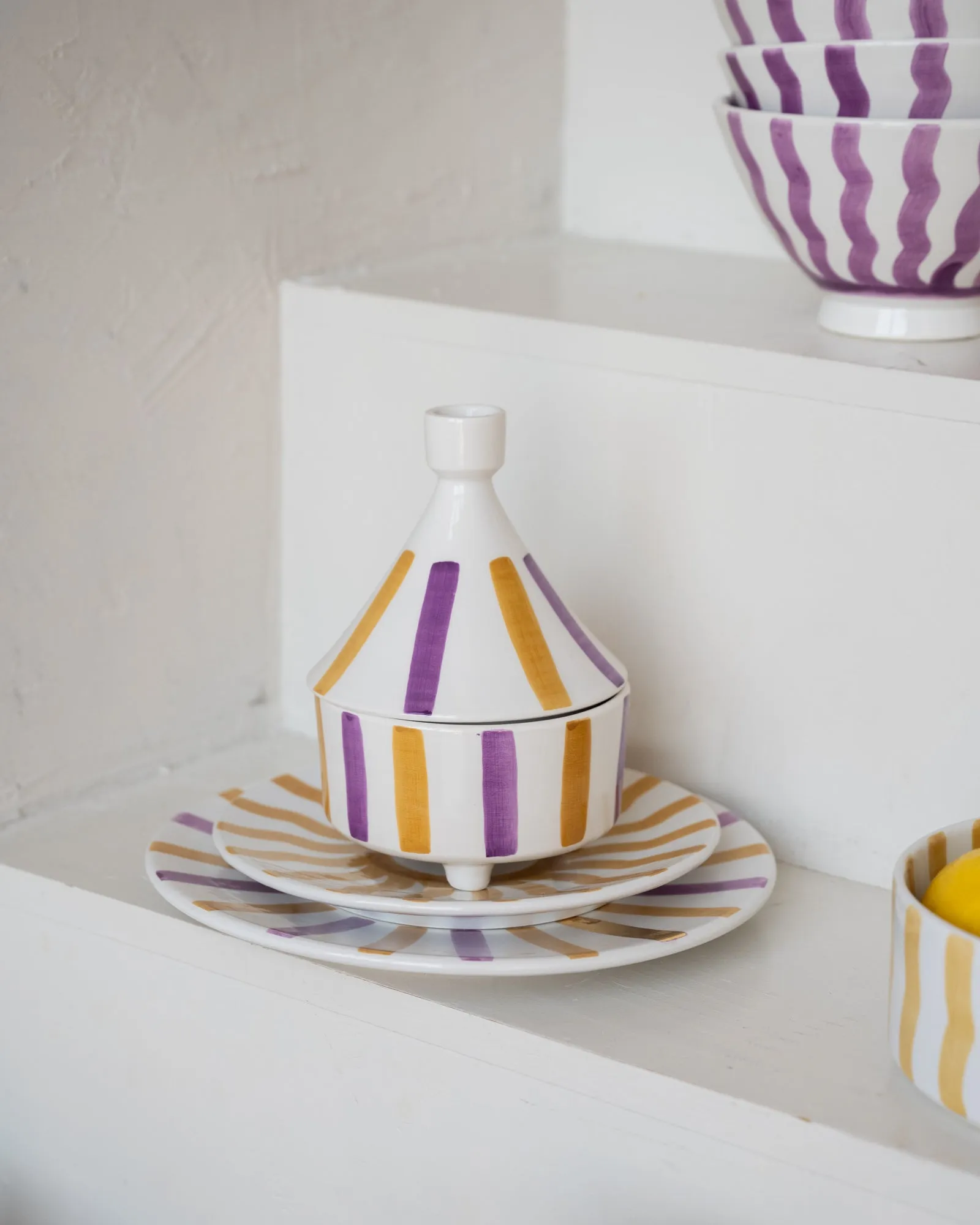 Handmade Tajine Ourika Lila/ Yellow Ceramic