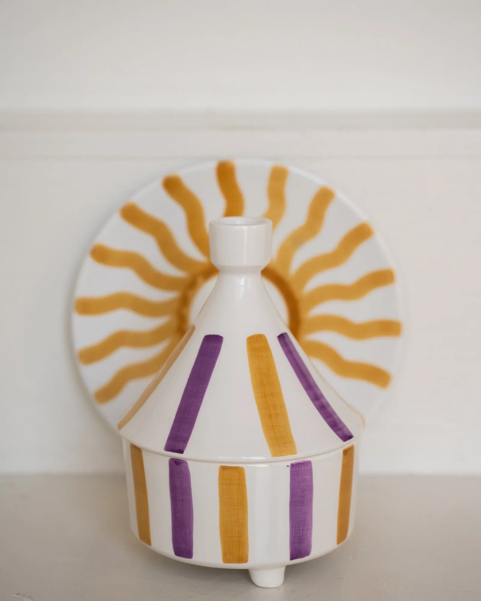 Handmade Tajine Ourika Lila/ Yellow Ceramic