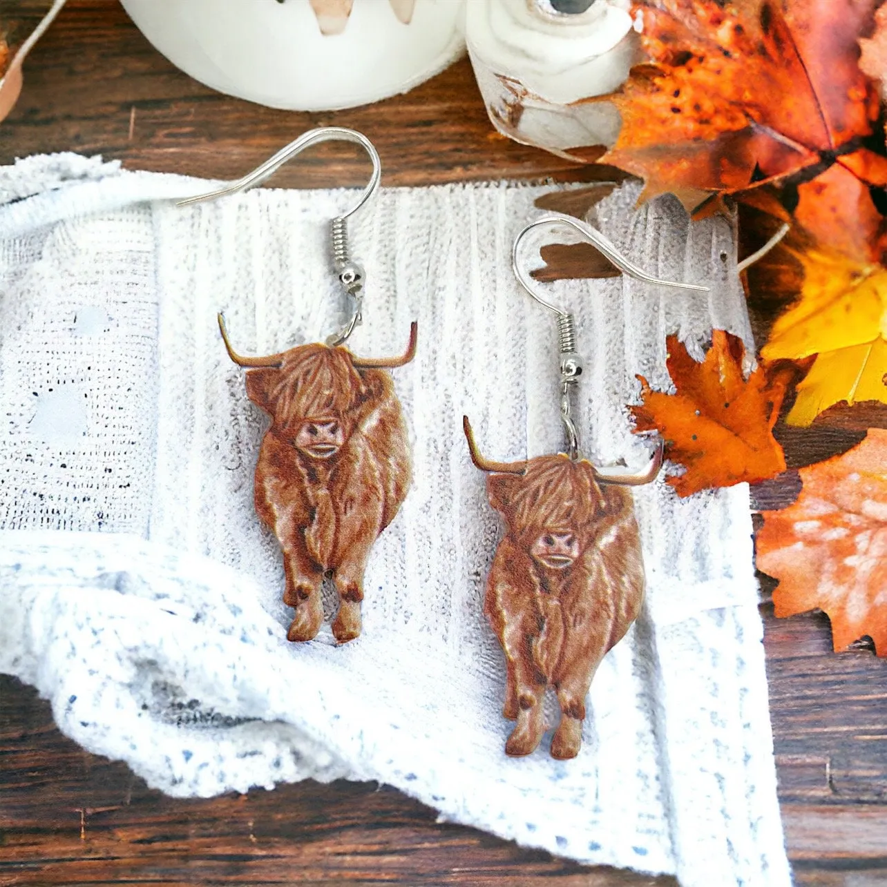 Highland Cow Earrings - Highland Calf, Cow Earrings, Cow Jewelry, Handmade Earrings, Handmade Jewelry, Animal Earrings, Highland Cow Jewelry