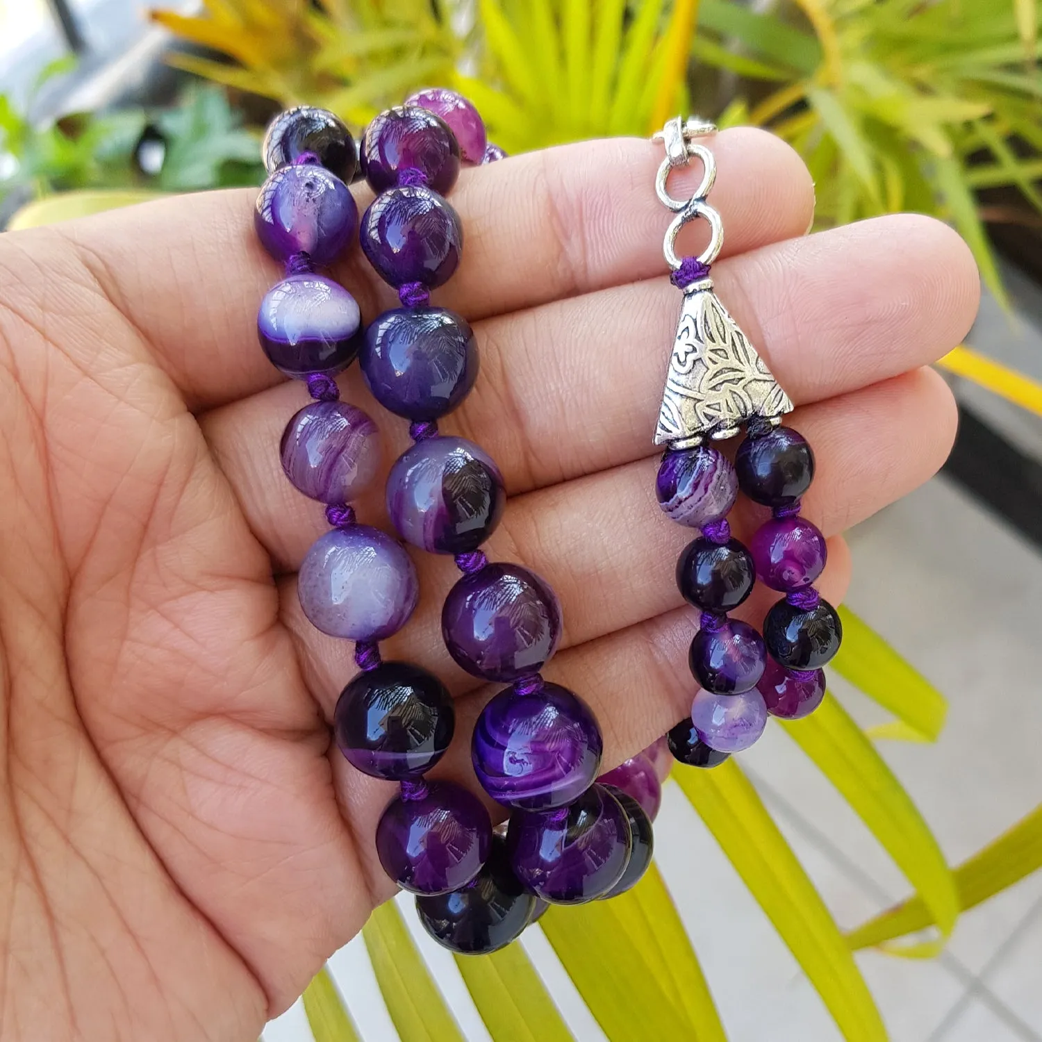 Imeora Knotted Purple Agate Graduation Double Line Necklace With 8mm Earrings