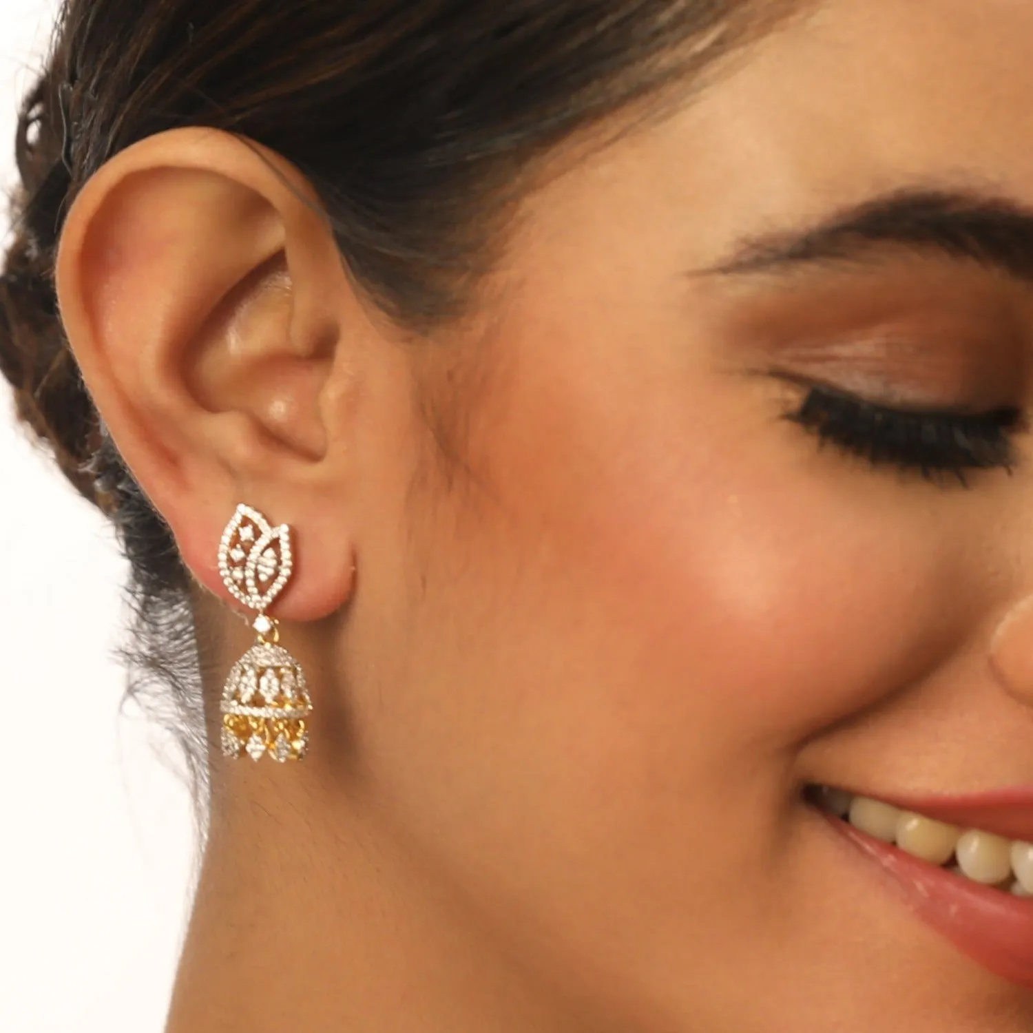 Leafy CZ Jhumki Earrings