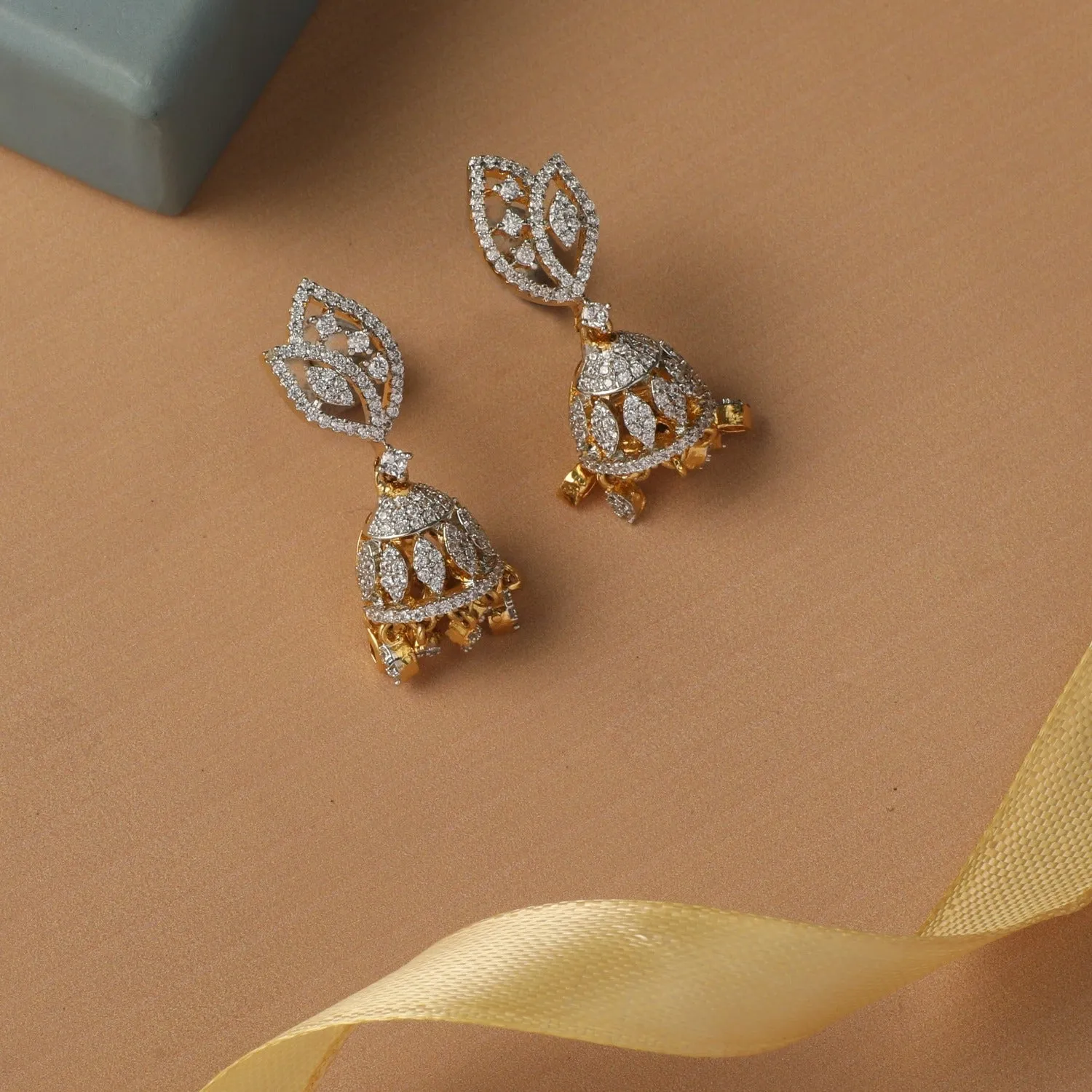 Leafy CZ Jhumki Earrings