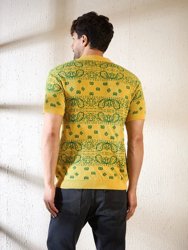 LEMON PAISLEY KNITTED POLO TSHIRT